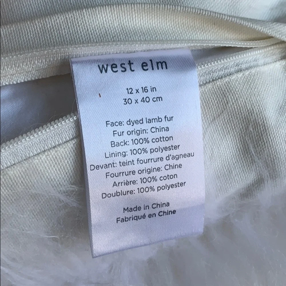 One PAIR of West Elm 12x16 Mongolian Lamb Pillows
